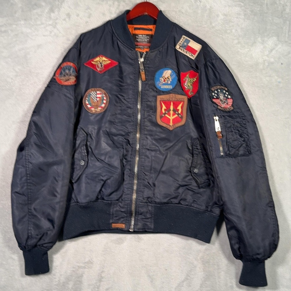 Top Gun Jacket Mens 2XL Blue MA-1 Bomber Flight Patches USAF Movie Navy